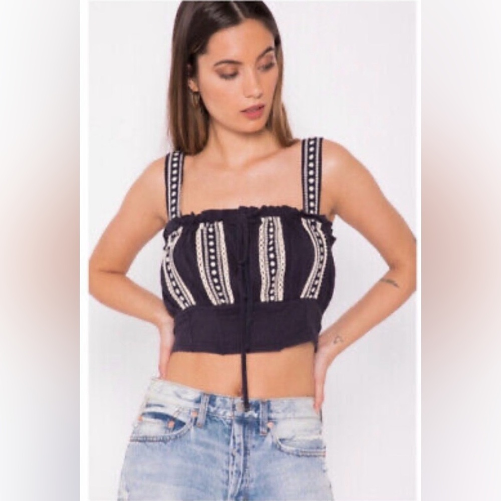 Free People Black and Cream Crop Top